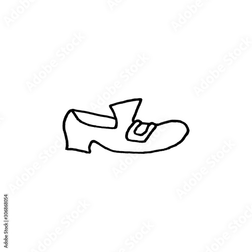 A hand drawn Shoe. Santa Claus boot. New year and Christmas outline, icon, doodle. Simple illustration for greeting cards, calendars, prints, children's coloring book