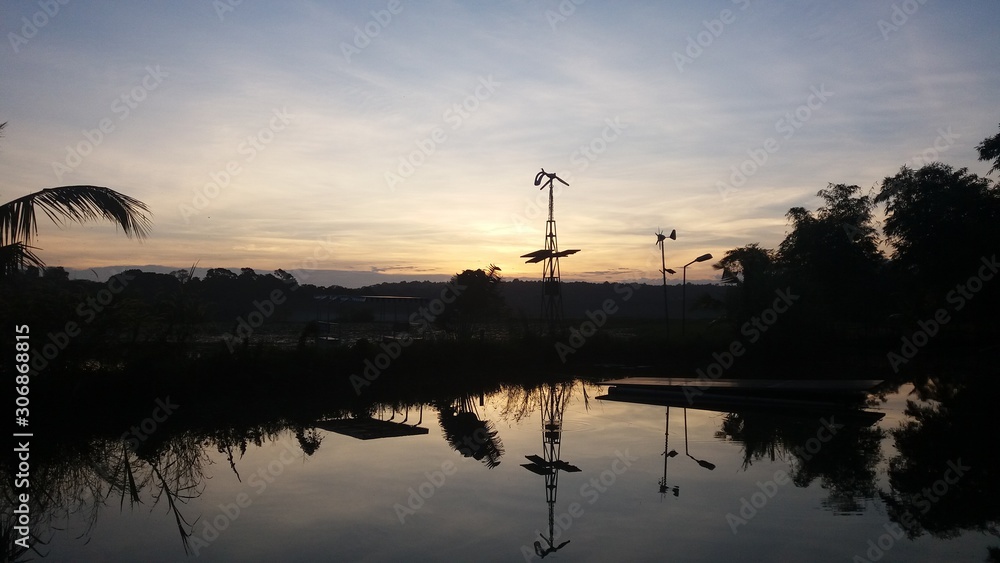 reflection, the sky reflected in the lake, sunset