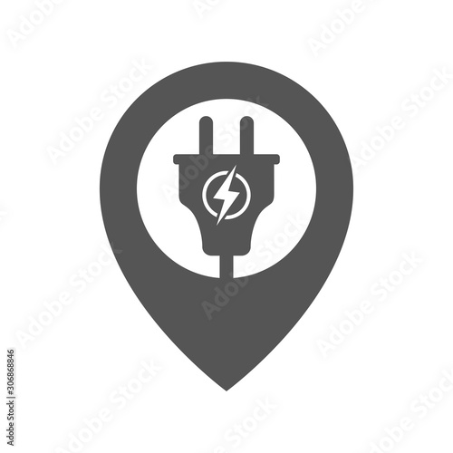 Electric charging point. Map pointer, location of charge station. Electric Pin Icon Logo Design Element. EPS 10.