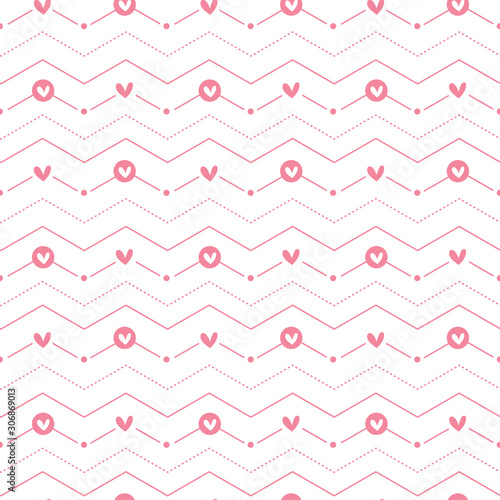 Pink heart shapes with line seamless illustration pattern