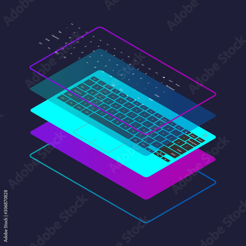 Isometric vector keyboards on the blue background