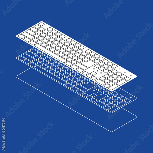 Isometric vector keyboards on the blue background