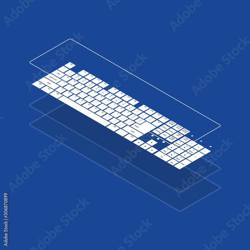 Isometric vector keyboards on the blue background