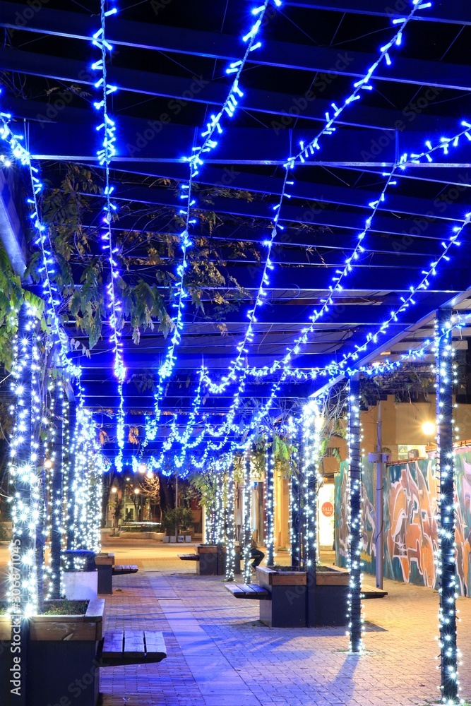 Christmas decorations on the street night Varna (Bulgaria)