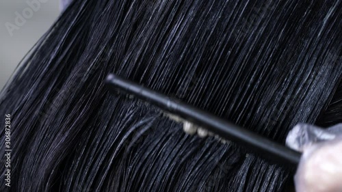 hair coloring, applying hair dye close-up