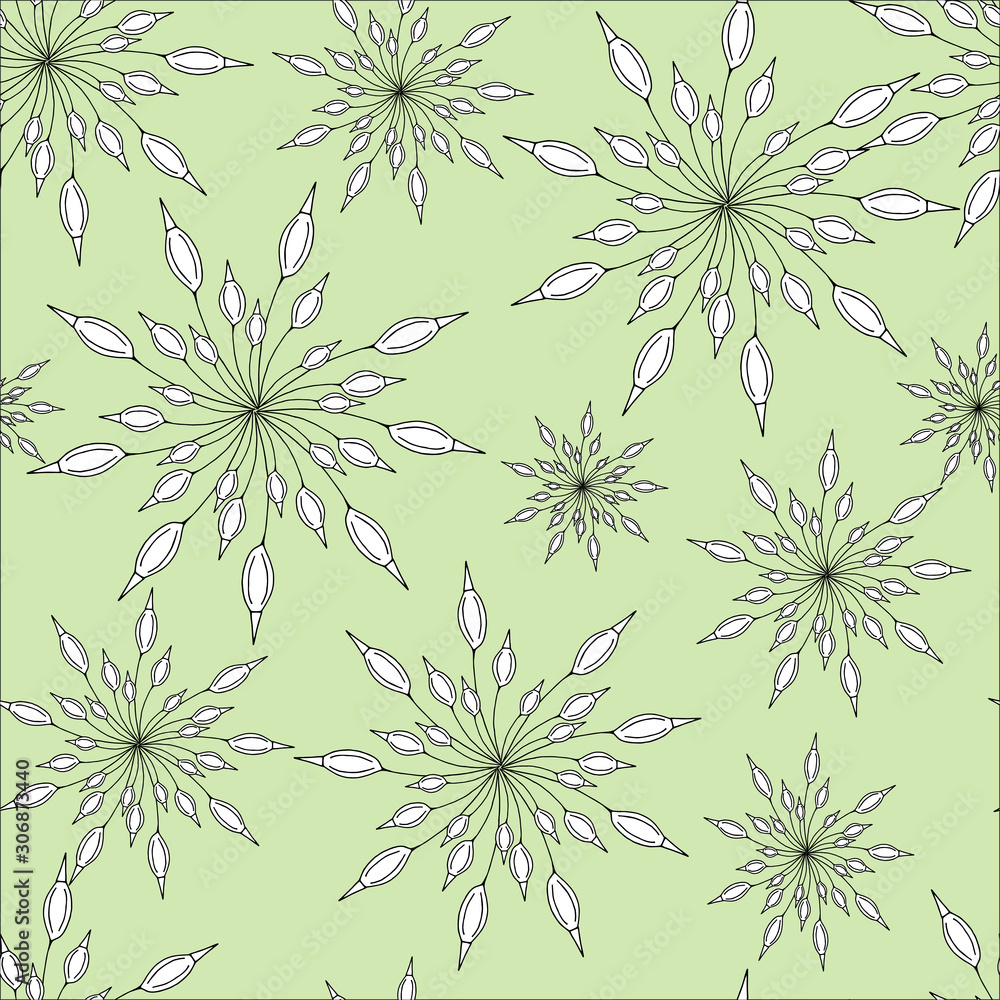 Seamless textile pattern on a green background. Vector floral ornament for fabric, tile and paper.