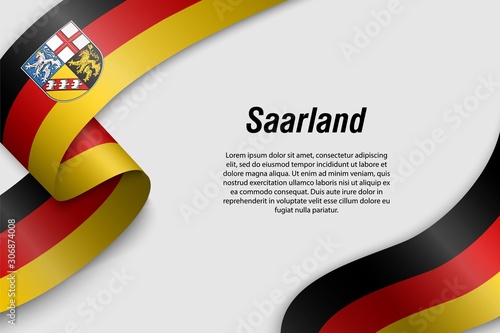 Waving ribbon or banner with flag State of Germany saarland