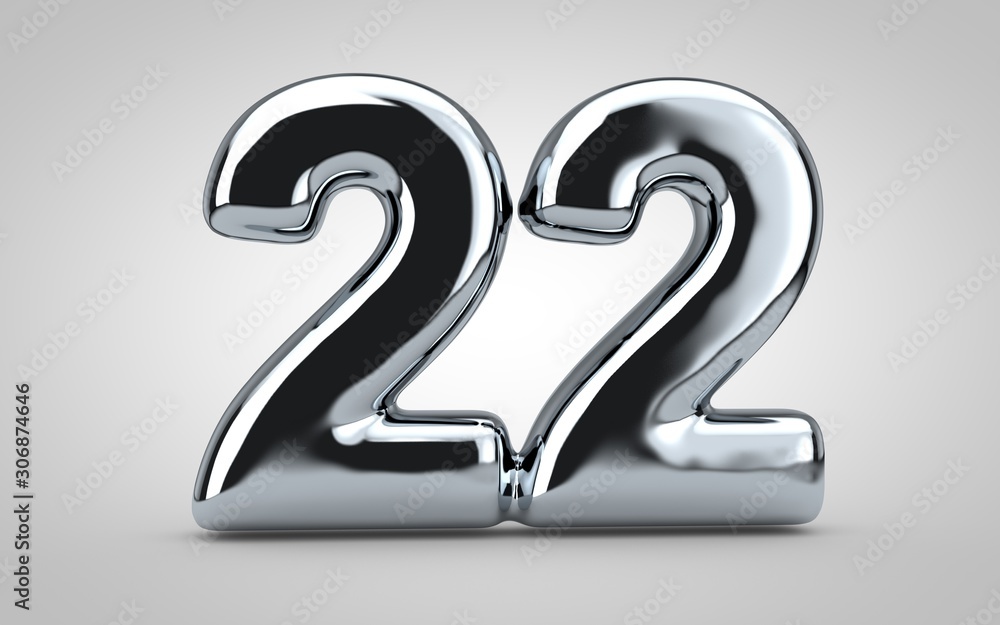 Chrome balloon number 22 isolated on white background. Chrome balloon number 22 isolated on white background.