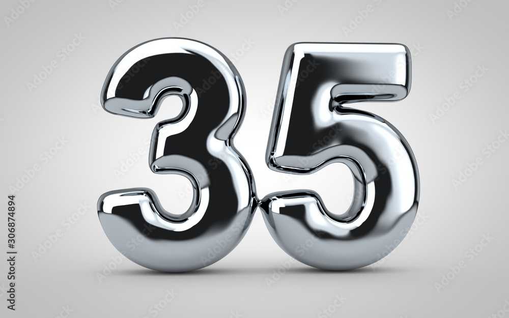 Chrome balloon number 35 isolated on white background. Chrome balloon number 35 isolated on white background.