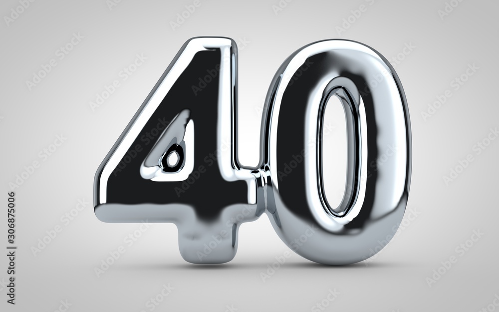 Chrome balloon number 40 isolated on white background. Chrome balloon number 40 isolated on white background.