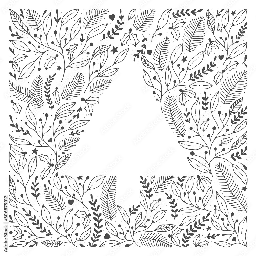 Frame christmas elements line art doodle holiday Card Postcard Frame christmas elements line art doodle holiday Card Postcard