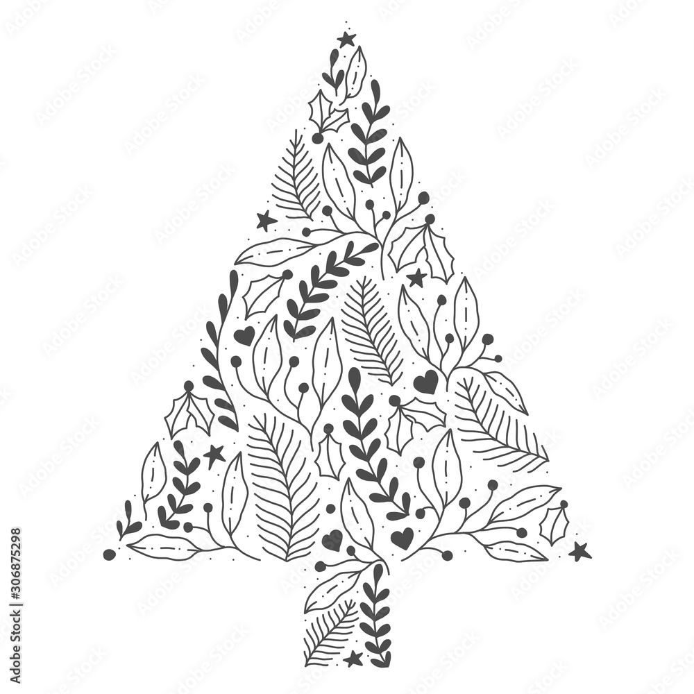 Frame christmas elements line art doodle holiday Card Postcard
