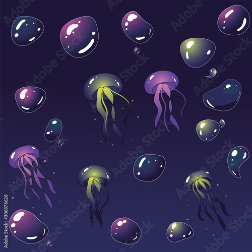 Jellyfish   Bubbles perfect for dark blue backgrounds. All part separate. 