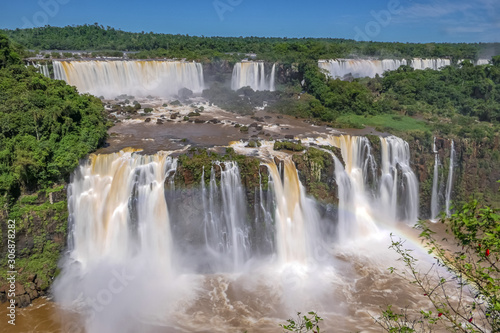 View of spectacular Iguazu Falls with Salto Tres Mosqueteros  Three Musketeers   Argentina