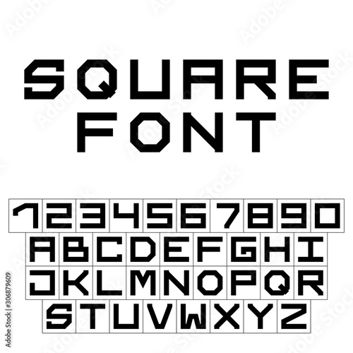 Letters and numbers - simple square font - black letter and number set - vector
