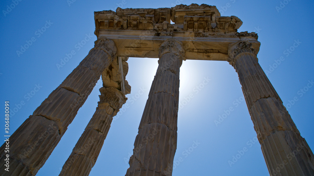 Acropolis of Pergamon and Trajan temple. UNESCO World Heritage List. Ancient city of Pergamon, Bergama, İzmir.