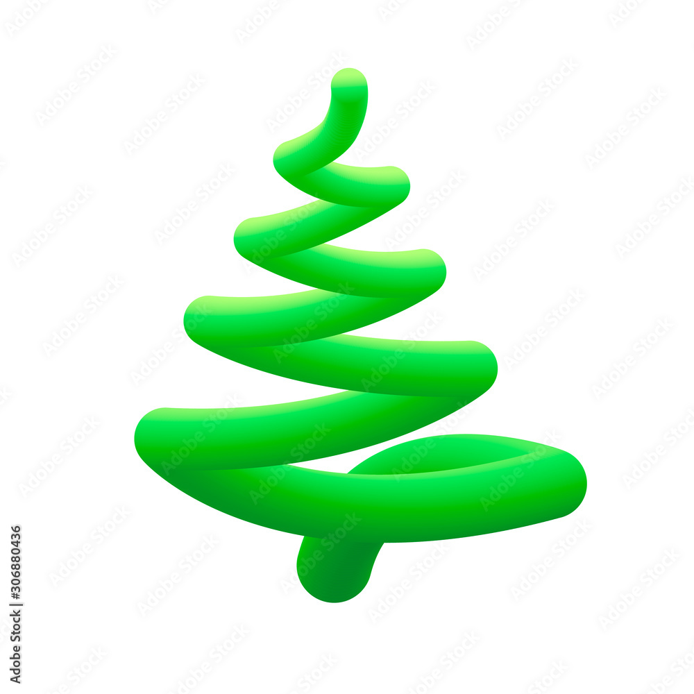 Christmas tree, abstract vector line spiral shape. Art modern element design for party banner, poster, web, mobile app. liquid flow style, Xmas sign, ollystration isolated on white Christmas tree, abstract vector line spiral shape. Art modern element design for party banner, poster, web, mobile app. liquid flow style, Xmas sign, ollystration isolated on white
