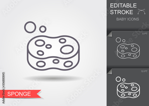 Baby sponge for bathing. Line icon with editable stroke with shadow