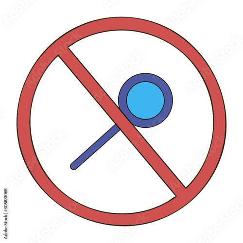 No loupe allowed icon. Zoom tool in not working. Magnifier prohibiting. Vector illustration for web, graphic design, ui, application logo. Isolated on white background.