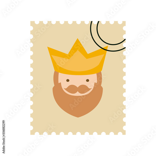 King Gaspar postage stamp. Christmas ornament isolated vectorized. Magi, wise man