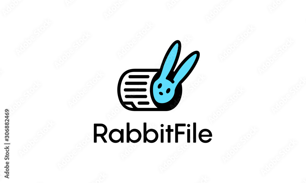 Blue black illustration logo from rabbit with document or file logo Blue black illustration logo from rabbit with document or file logo