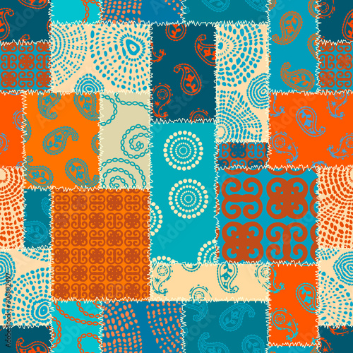 Patchwork textile pattern. Seamless quilting design background.