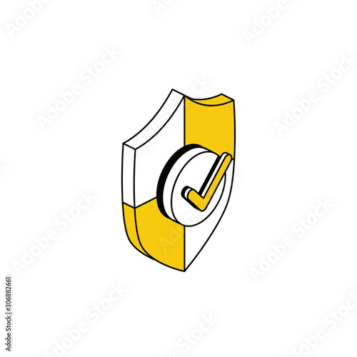 Shield checkmark. Vector 3d isometric, color web icon, new flat style. Creative illustration design, idea for infographics.