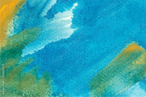 Blue and green watercolor vector background. Hand drawn turquoise brush strokes painting. Aquarelle brush strokes