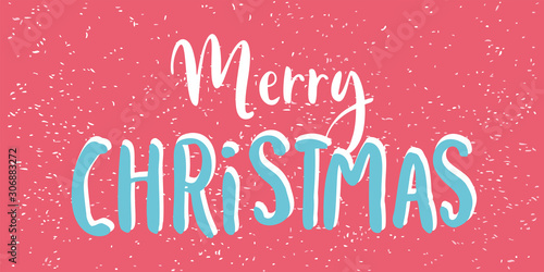 Merry Christmas vector text hand drawn lettering. 