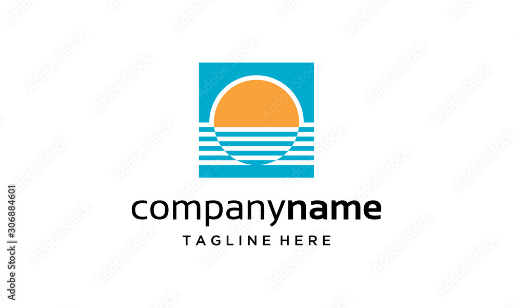 illustration logo from ocean with square logo design concept illustration logo from ocean with square logo design concept