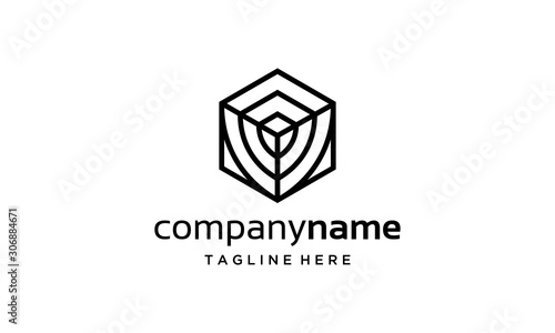 combination logo from box with shield logo design concept