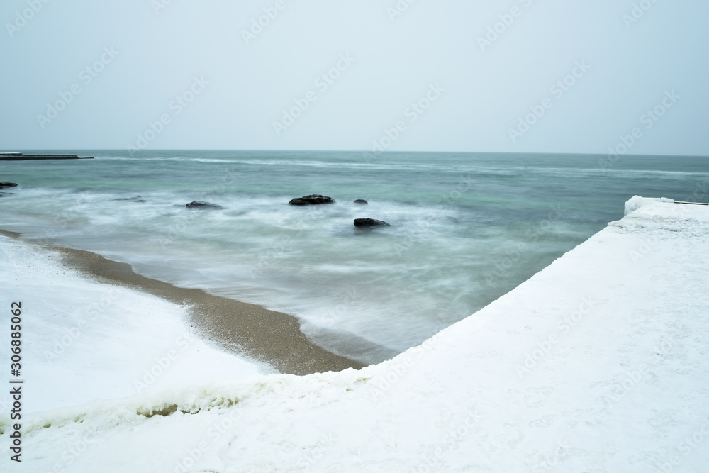 Winter sea landscape. Long exposure. Artistic minimalist photo.