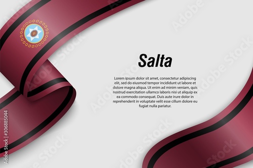 Waving ribbon or banner with flag Province of Argentina. salta