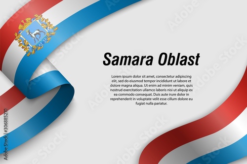 Waving ribbon or banner with flag Region of Russia samara oblast