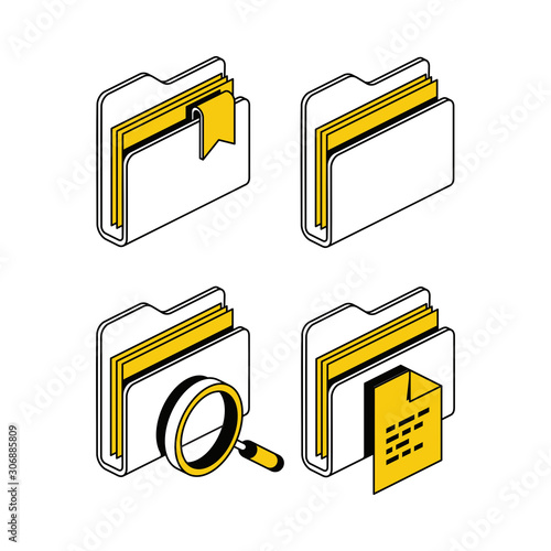 Folders documents set. Vector 3d isometric, color web icon, new flat style. Creative illustration design, idea for infographics.