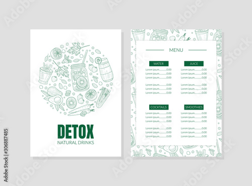 Diet menu template with contours of fruits and vegetables. Vector illustration.