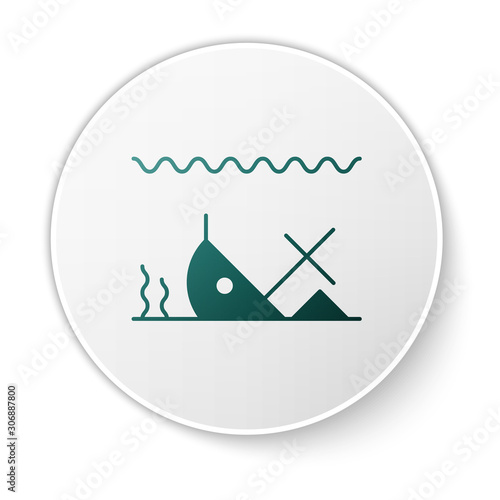Green Sunken ship at the bottom of the sea icon isolated on white background. White circle button. Vector Illustration