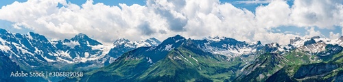 Switzerland, Panoramic view on green Alps from Schynige Platte