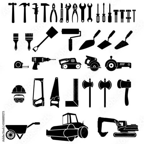 Construction tools and building tool icon set vector design symbol