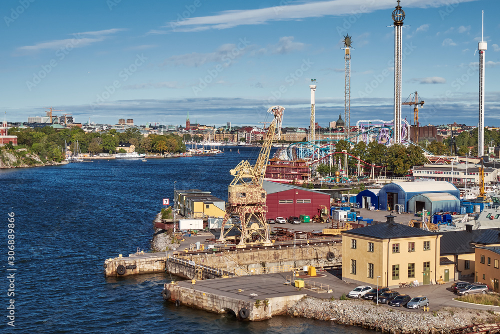 The Landscape of Stockholm City and Grona Lund Amusement Park, Sweden
