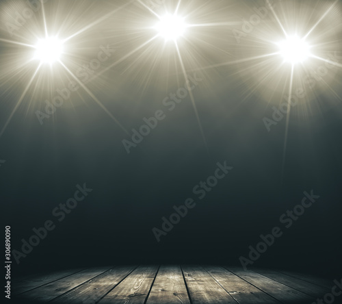 Stage with smoke and spot lights. © peshkova