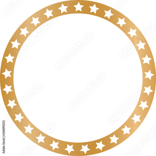 gold round stars frame on transparent background
