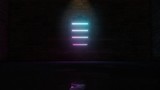 3D rendering of blue violet neon vertical symbol of full battery  icon on brick wall