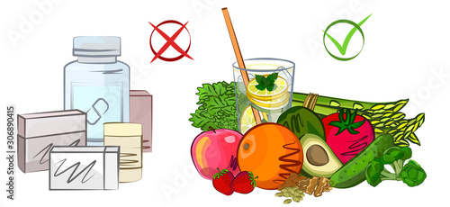 Medicine, proper nutrition, vector illustration