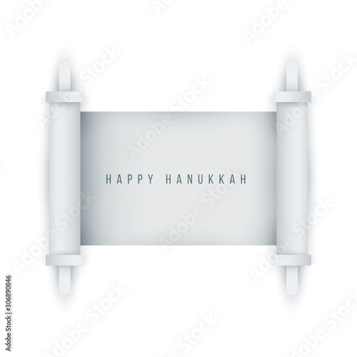 Torah scroll in minimal trendy geometric paper cut style. Happy hanukkah concept colorful design. Modern holiday background for greeting card, banner, cover. Vector illustration.