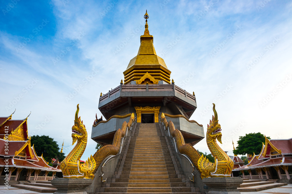 Fototapeta premium Art of Thai temple roof,Wat Phothisompom have naga beautiful at Udon Thani, Thailand
