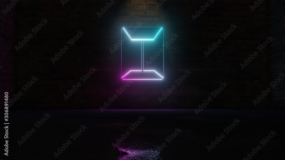 3D rendering of blue violet neon symbol of sealed envelope icon on brick wall 3D rendering of blue violet neon symbol of sealed envelope icon on brick wall