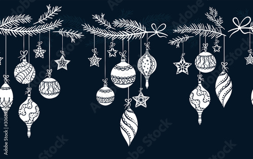 Elegant Christmas baubles seamless pattern, hand drawn balls - great for textiles, wallpapers, invitations, banners - vector surface design