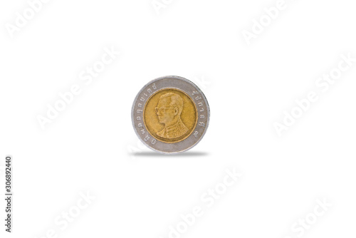 Straight Coin 10 bath from thailand isolated on white background.