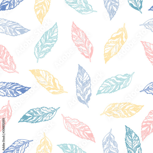 Vector seamless background with colorful illustration of leaves. Can be used for wallpaper, pattern fills, web page, surface textures, textile print, wrapping paper © lizavetas